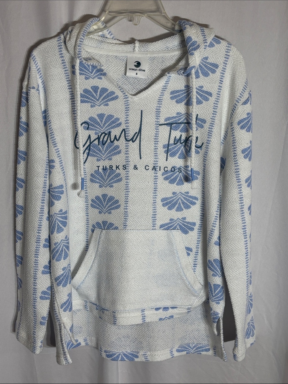 Ocean Drive Grand Turk Turks & Caicos Beach Hoodie Women's Size Small White/Blue